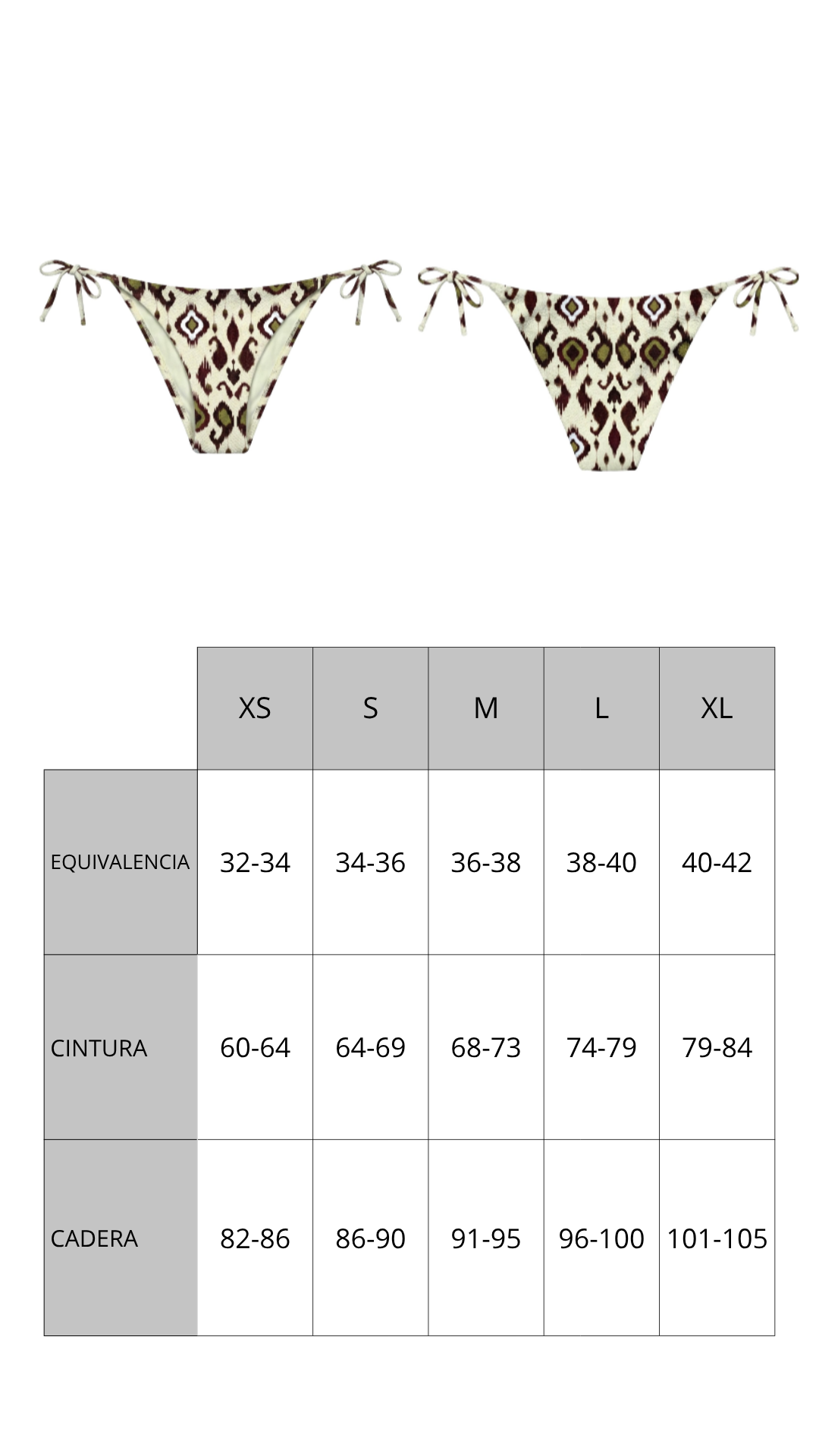 Guía de tallas de Braguita Bikini Ikat