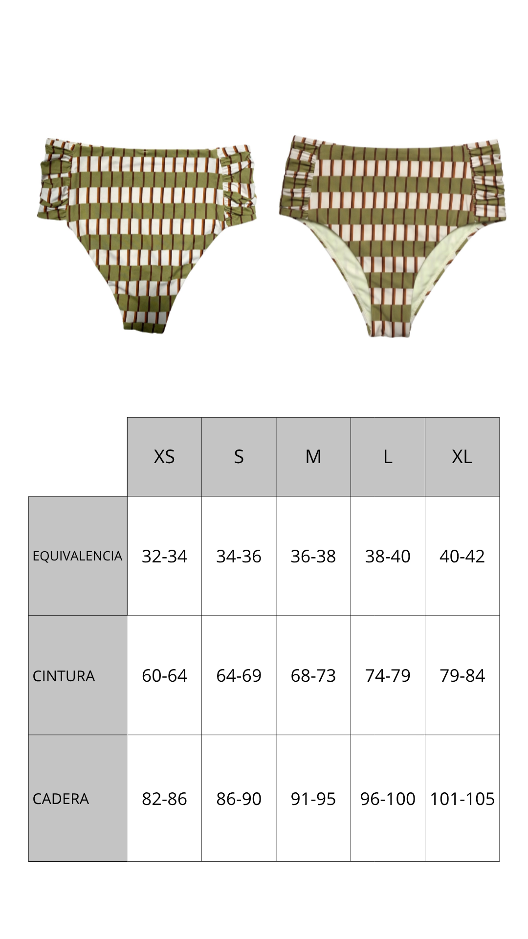 Guía de tallas de Braguita Alta Bikini Alma