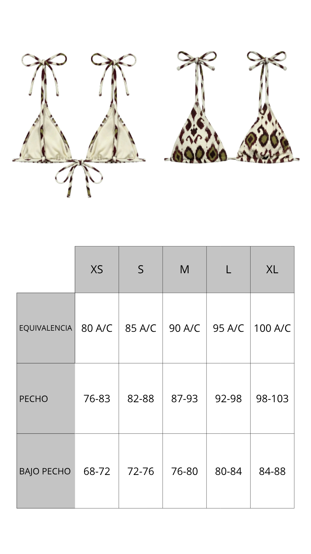 Guía de tallas de Top Bikini Ikat