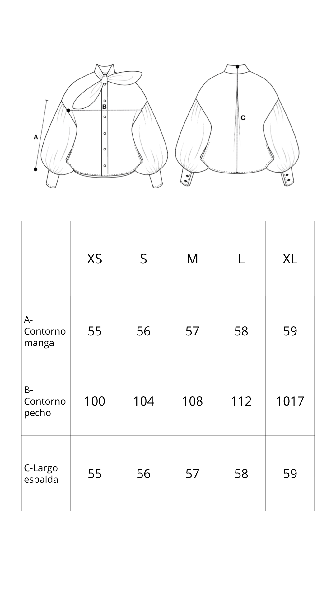 Guía de tallas de Kashmir Shirt