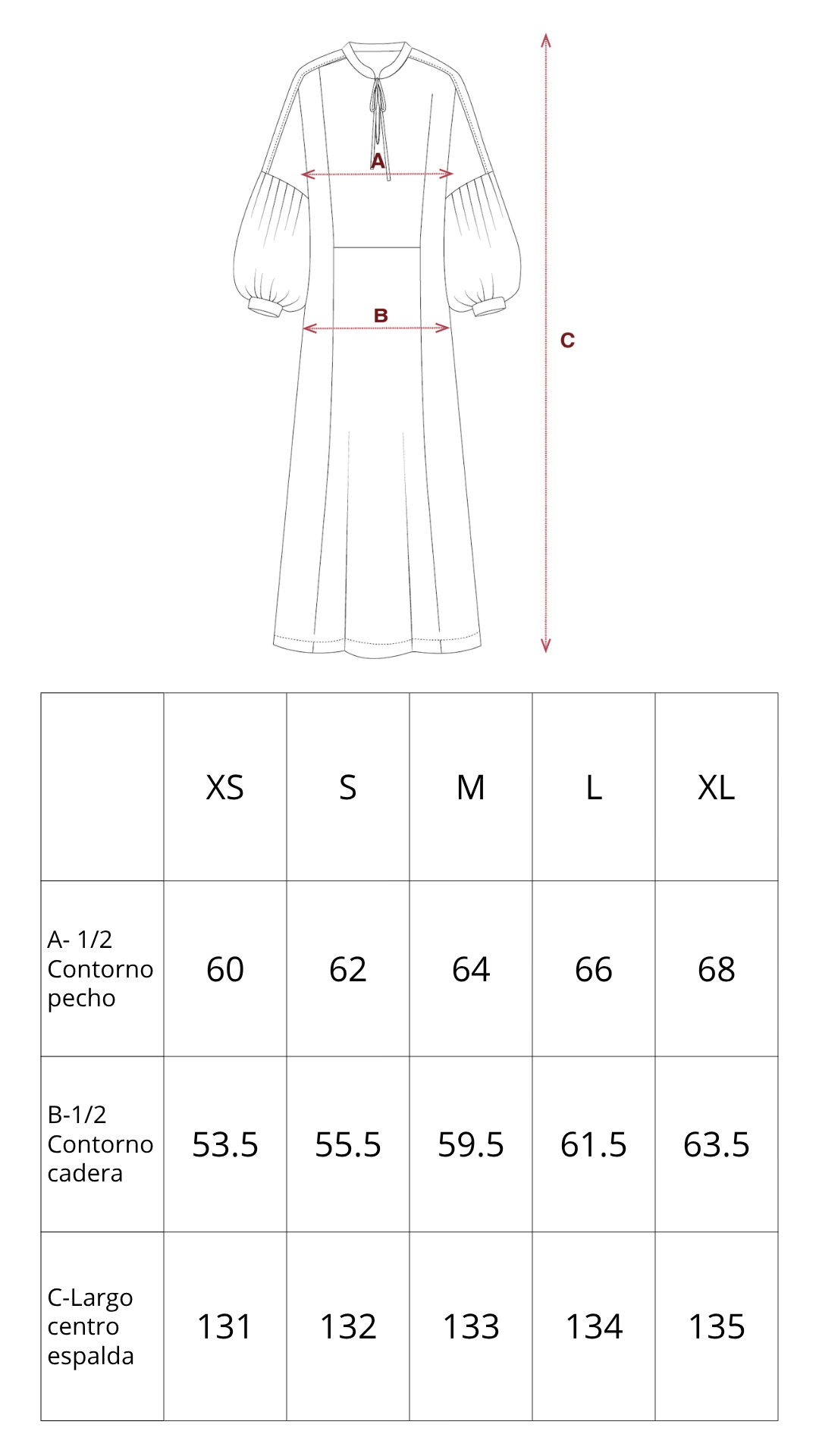 Guía de tallas de Lisa Dress