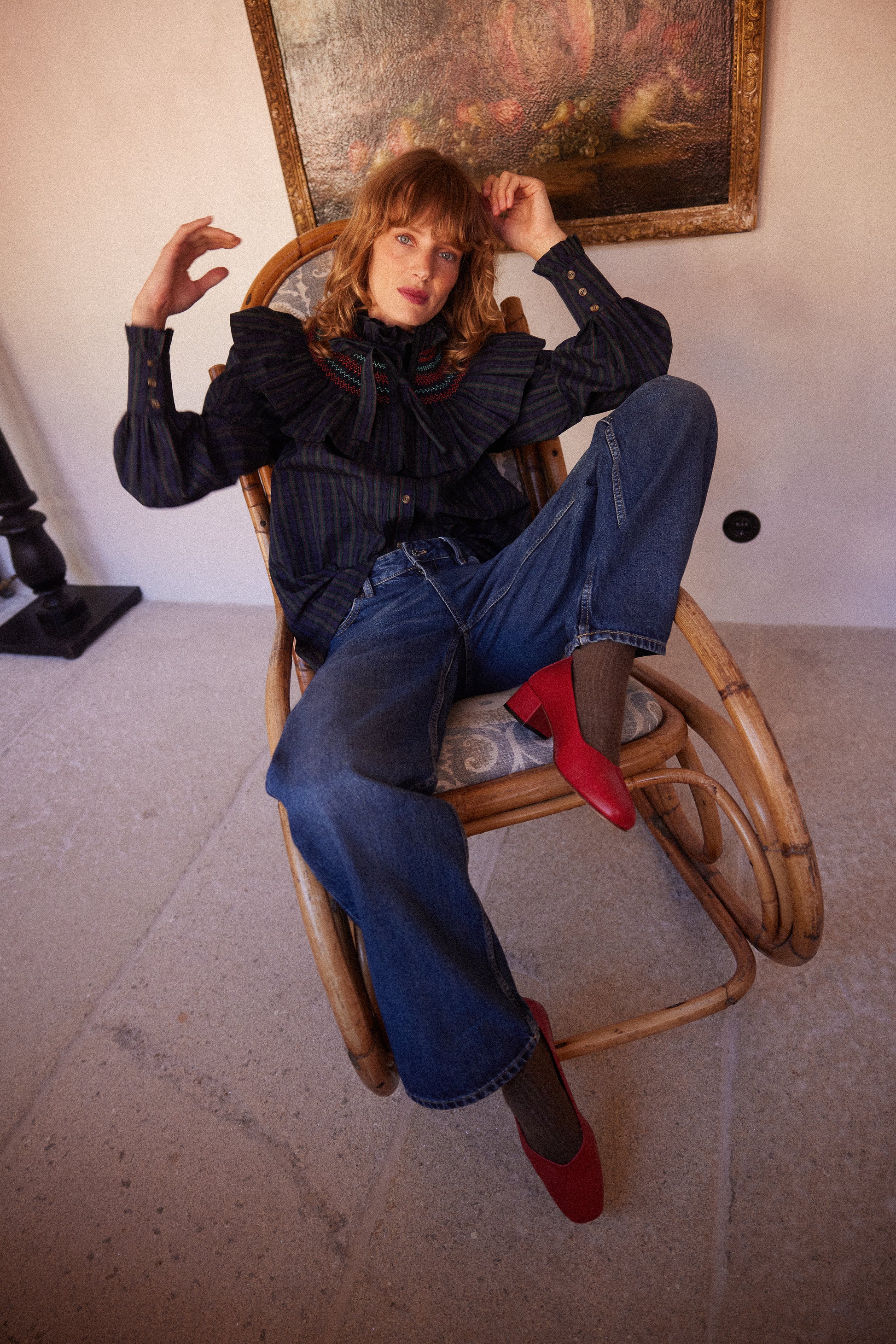 Detalle mangas abullonadas camisa Marielle, puños con volantes algodón 100%
