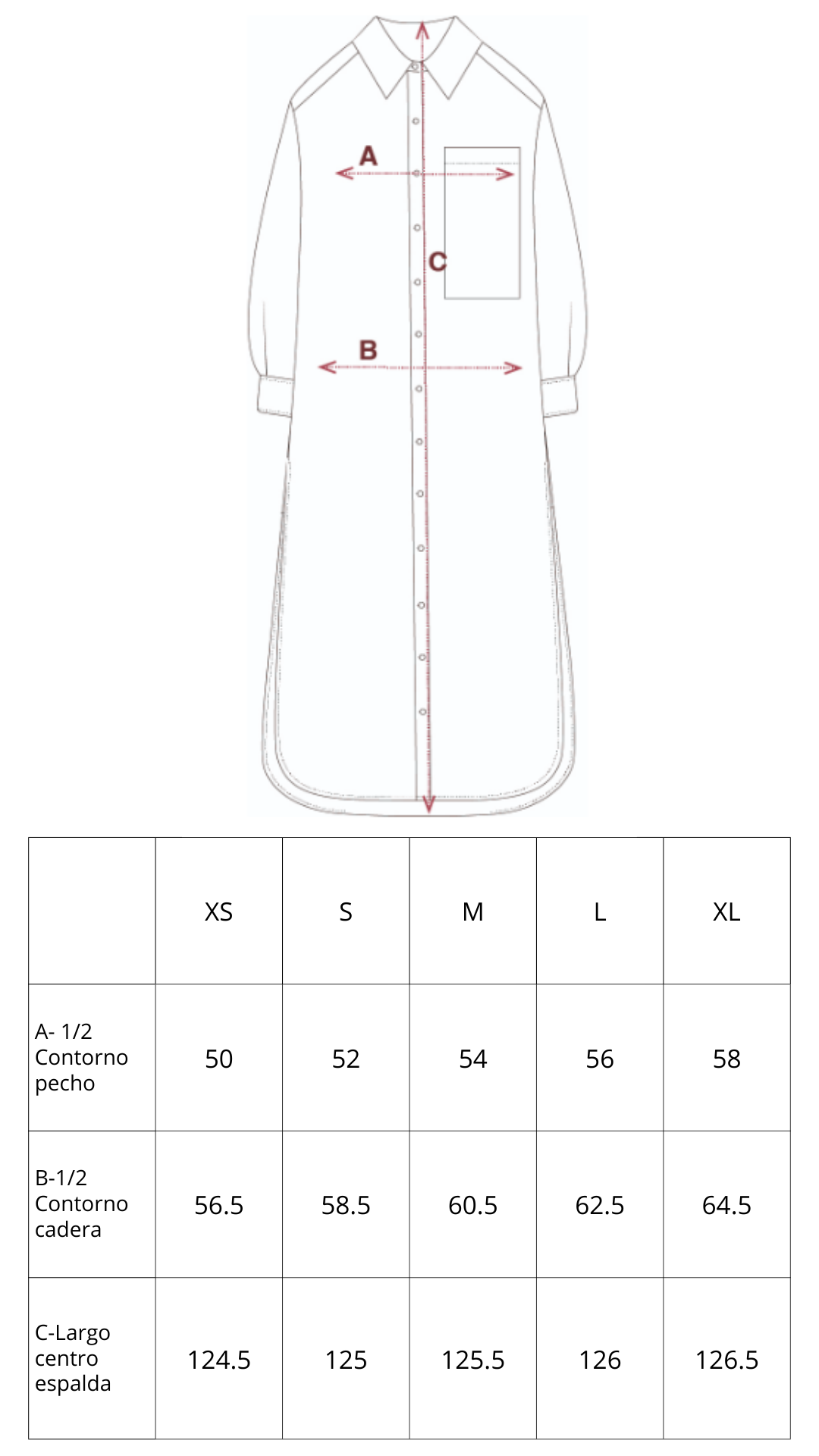 Guía de tallas de Ancora Dress