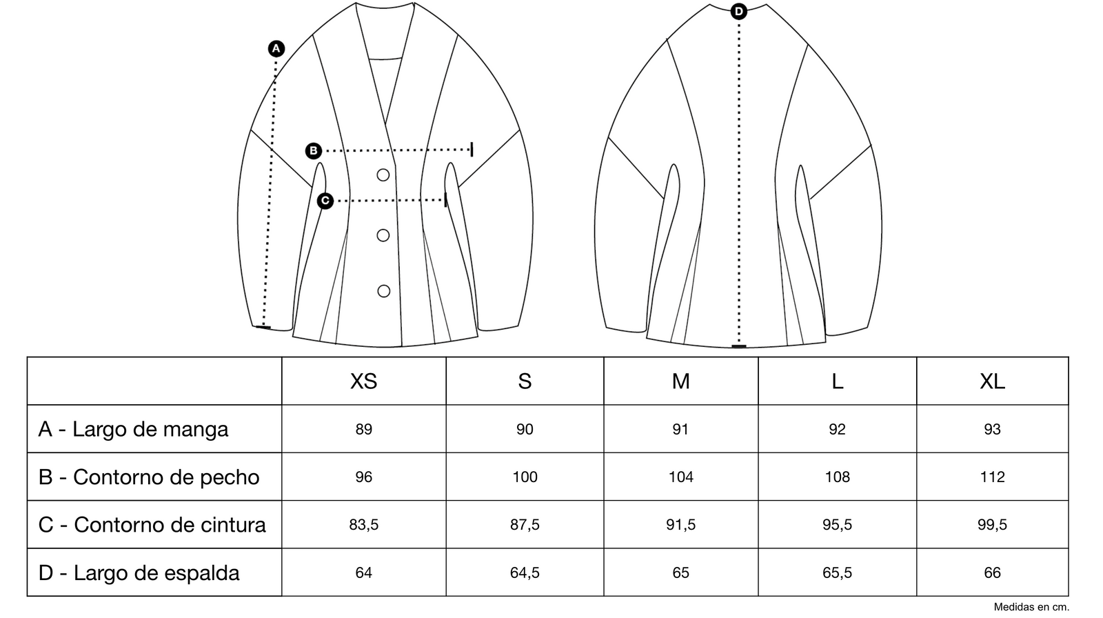 Guía de tallas de Grant Blazer