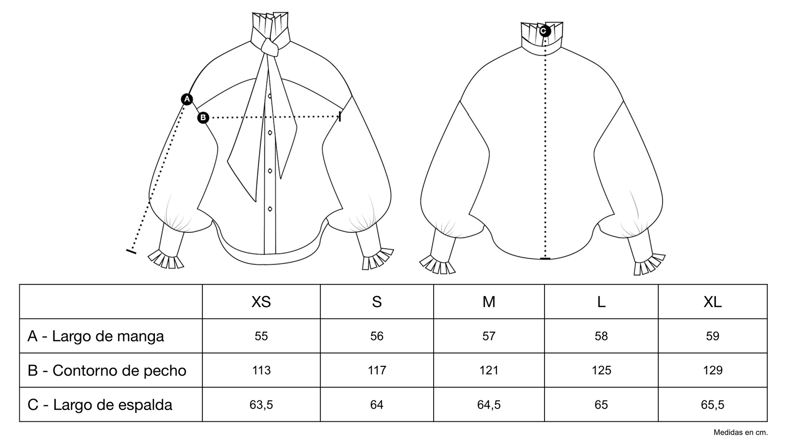 Guía de tallas de Dante Toile Shirt