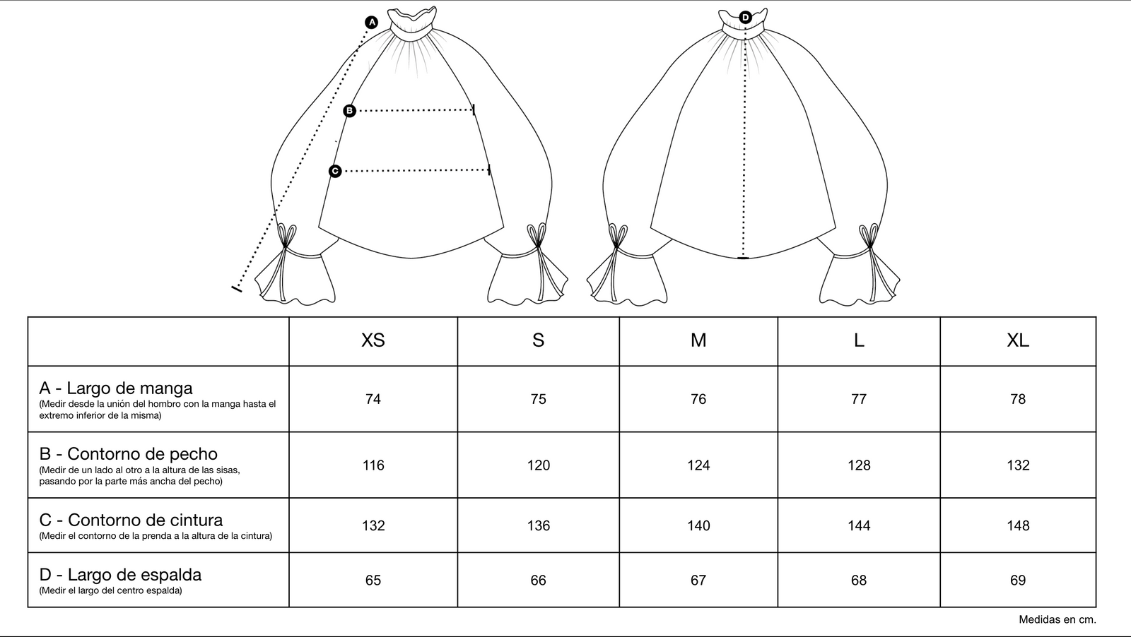 Guía de tallas de Vittoria Blouse