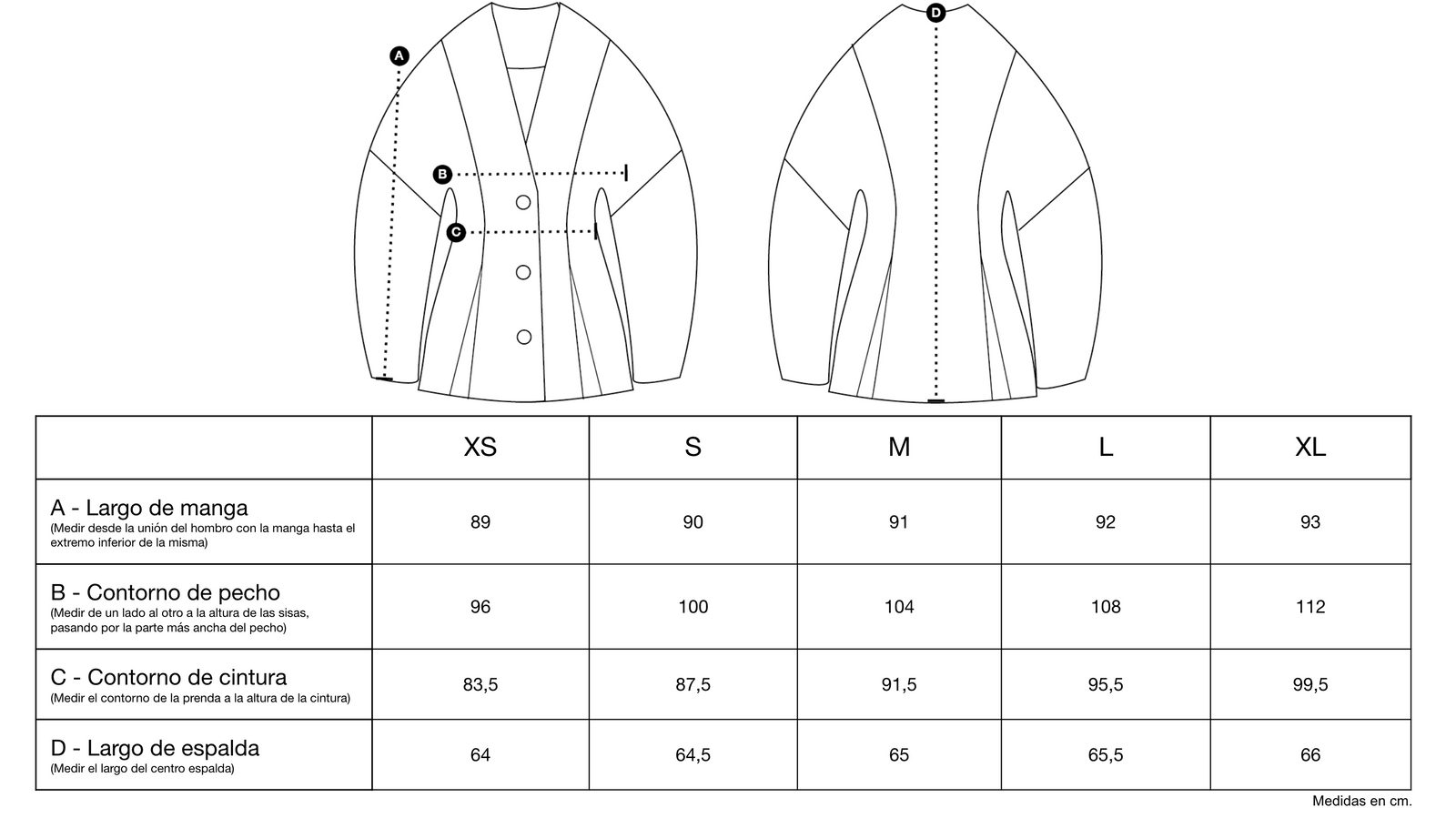 Guía de tallas de Forenzia Blazer