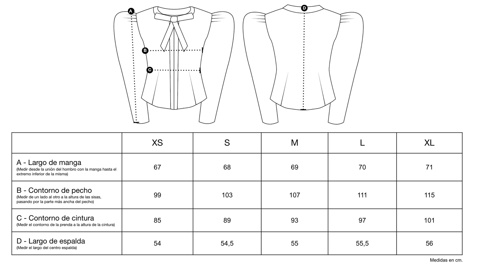 Guía de tallas de Eleonora Jacket