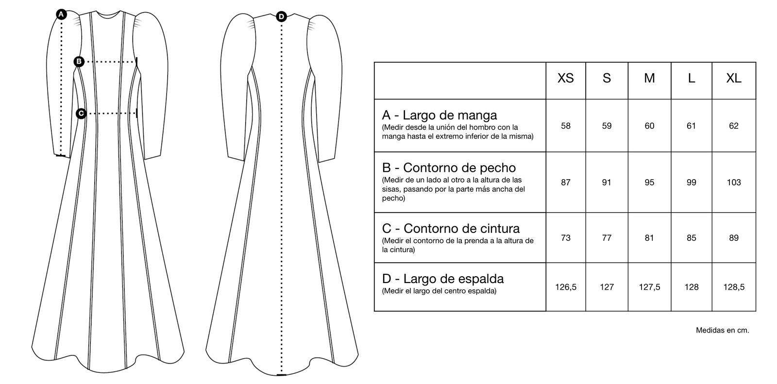 Guía de tallas de Gia Dress