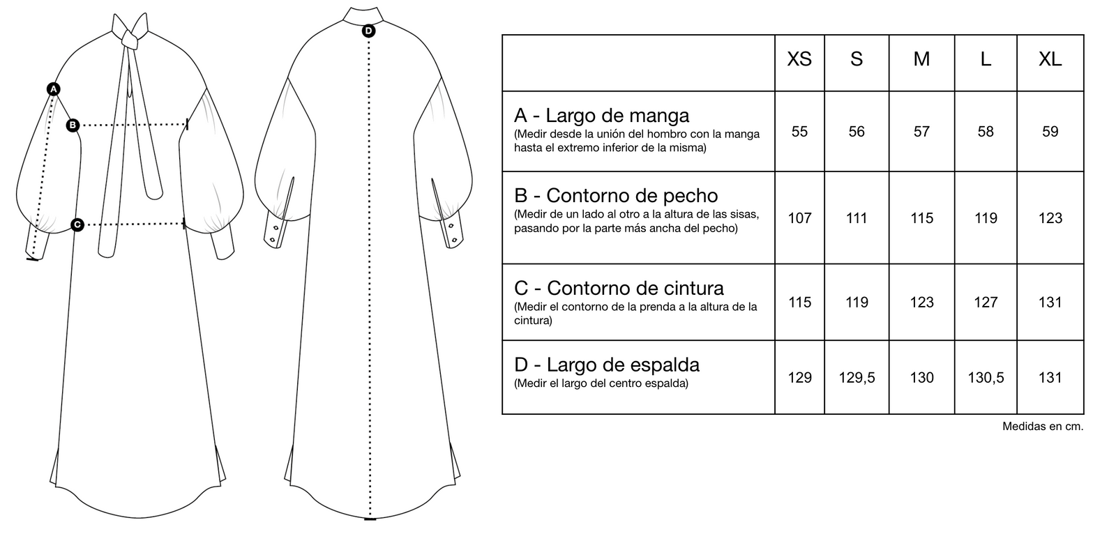 Guía de tallas de Norval Dress