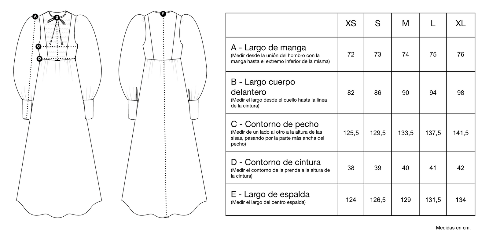 Guía de tallas de Celia Dress