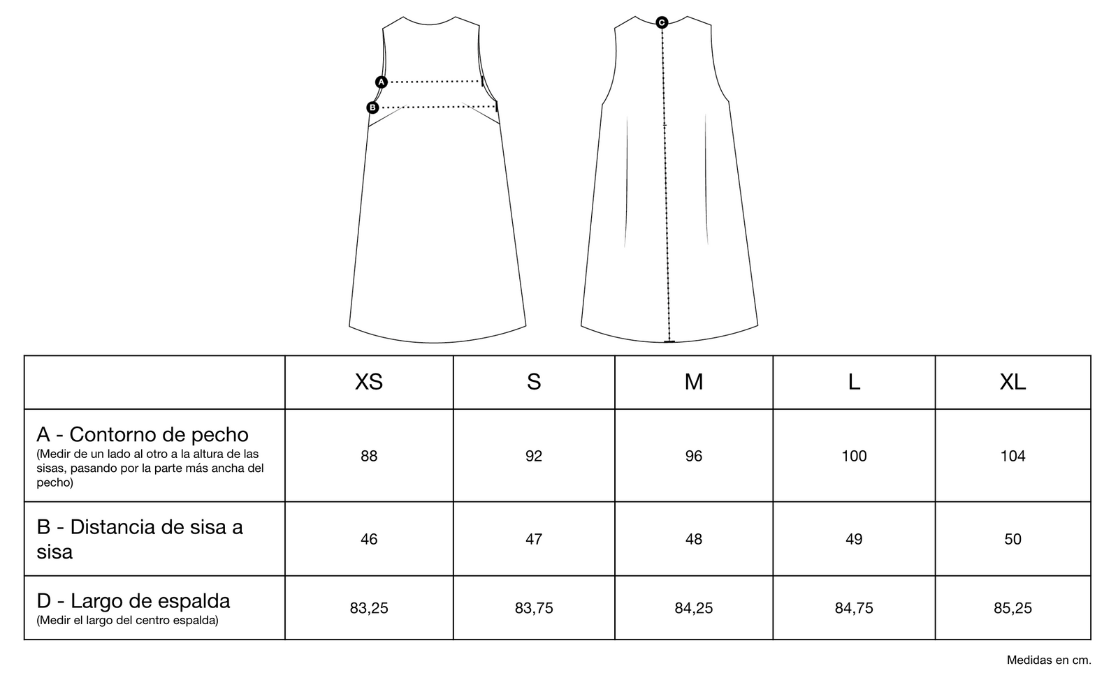 Guía de tallas de Blair Dress