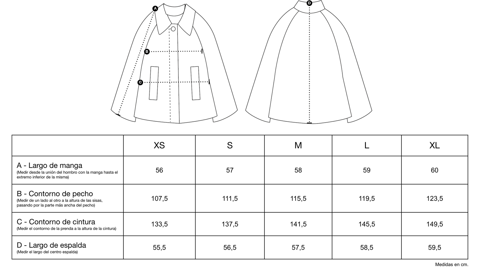 Guía de tallas de Agnes Jacket