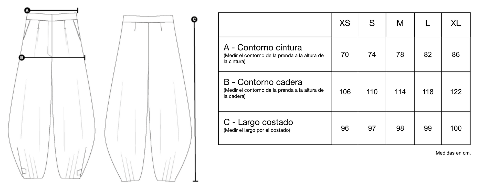 Guía de tallas de Grant Pants
