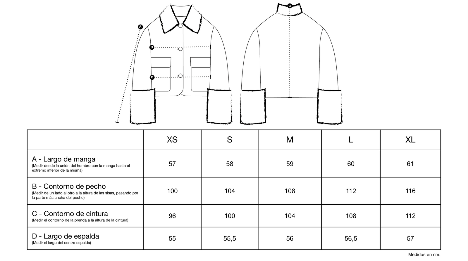Guía de tallas de Opulent Jacket