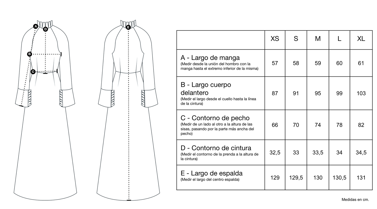 Guía de tallas de Giulia Dress