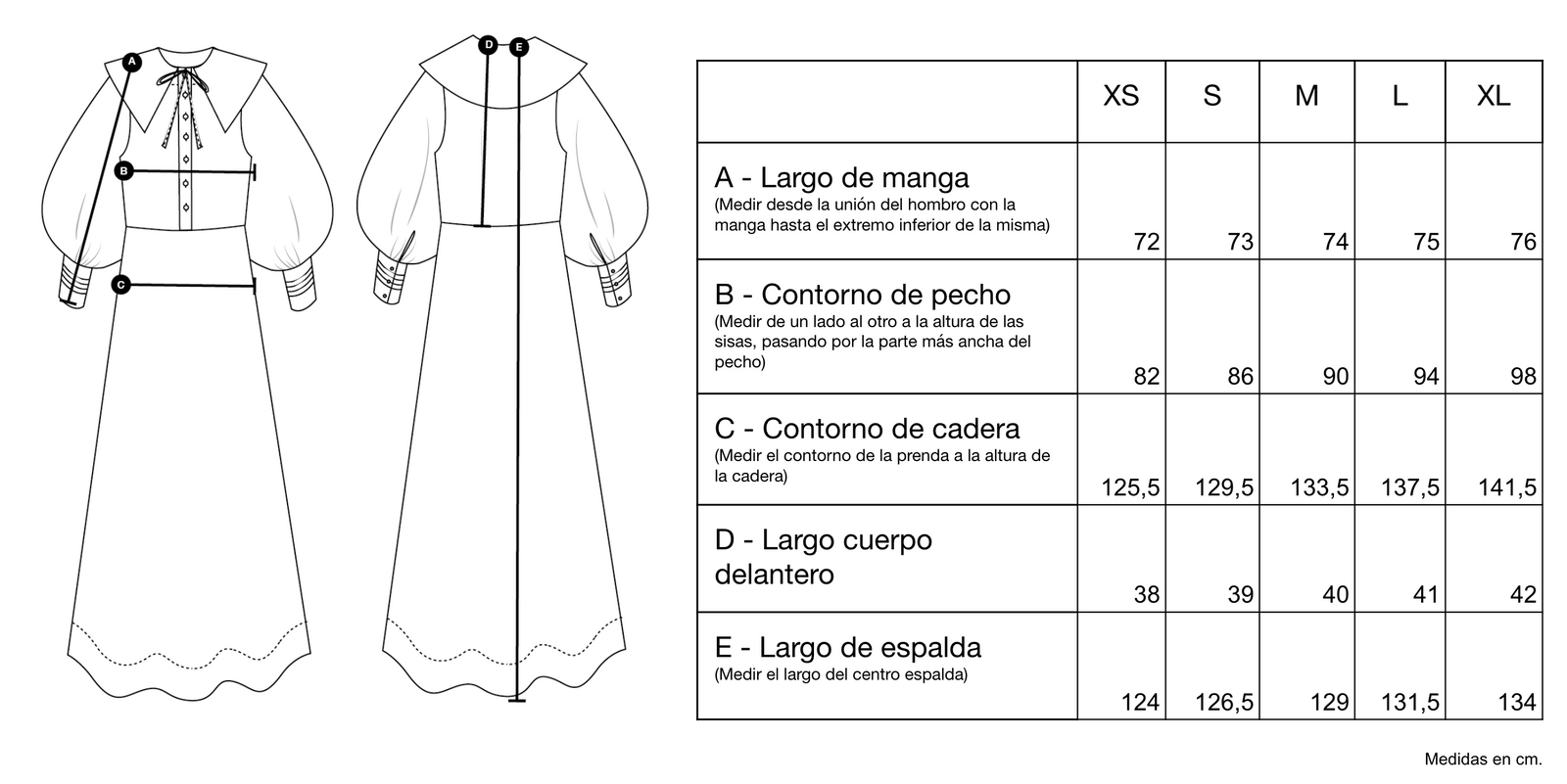 Guía de tallas de Rita Denim Dress