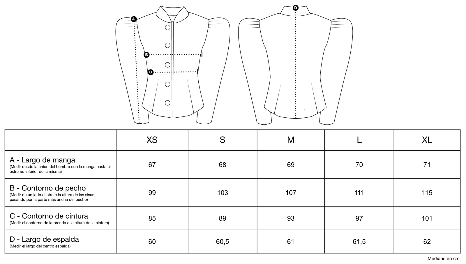 Guía de tallas de Filipa Jacket