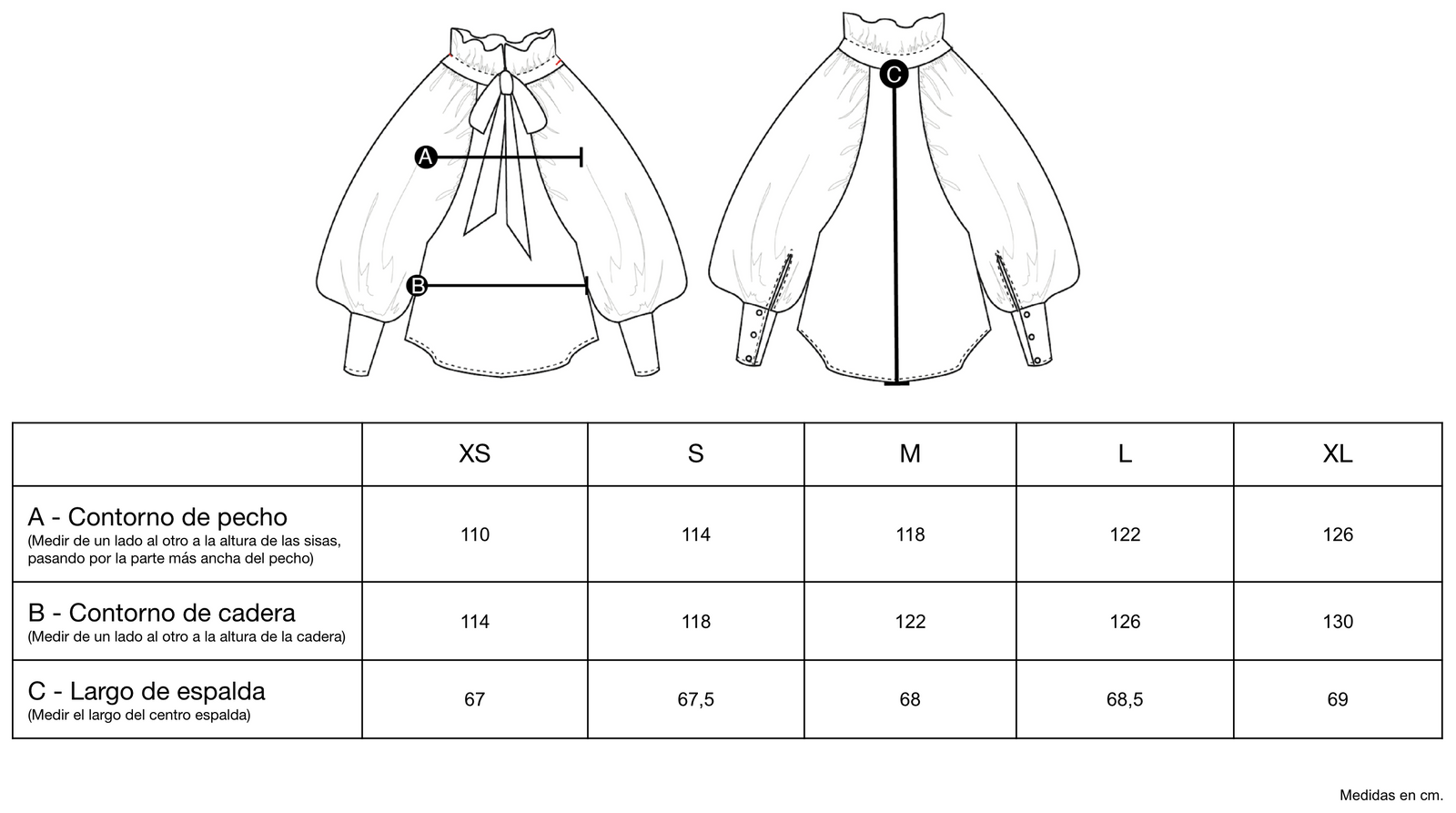 Guía de tallas de Serena Shirt