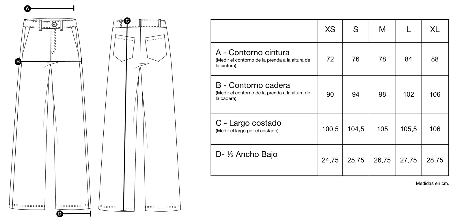 Guía de tallas de Cassandra Pants