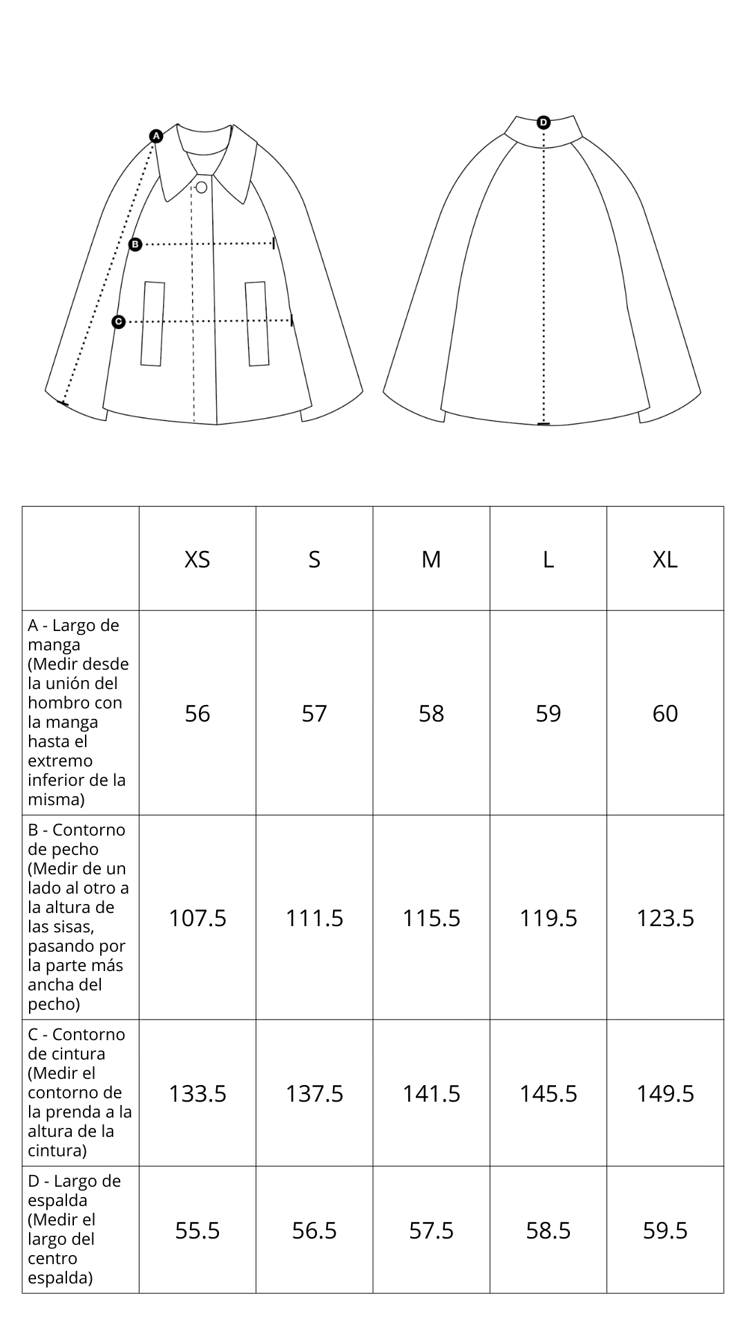 Guía de tallas de Matti Jacket