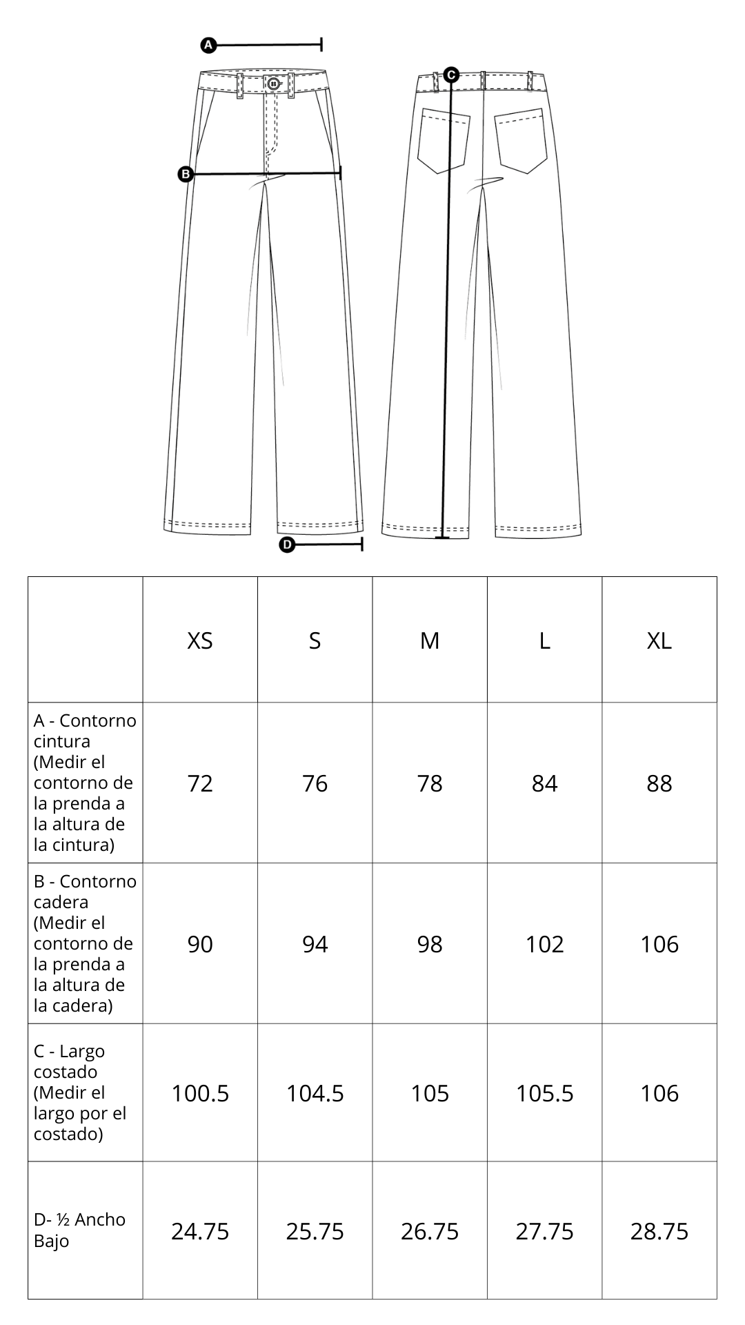 Guía de tallas de Cassandra Pants