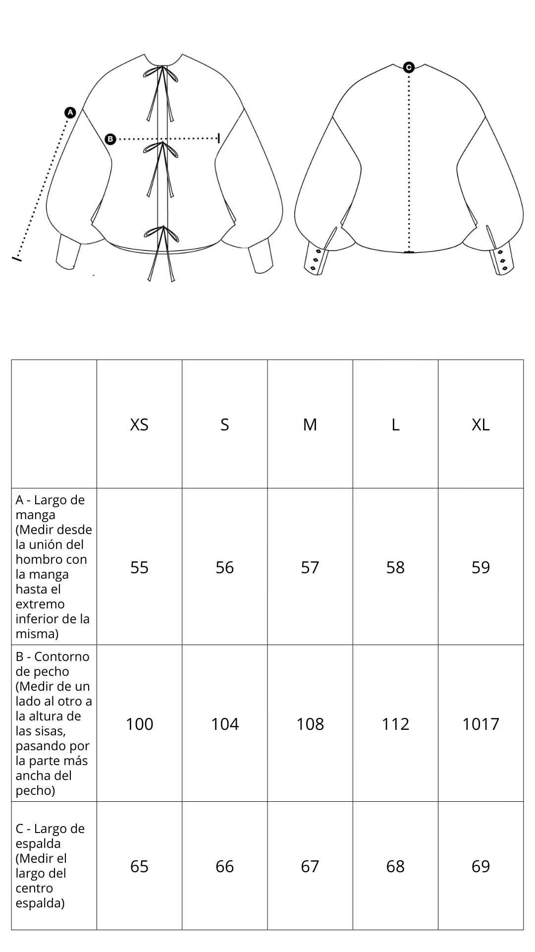 Guía de tallas de Clia Jacket