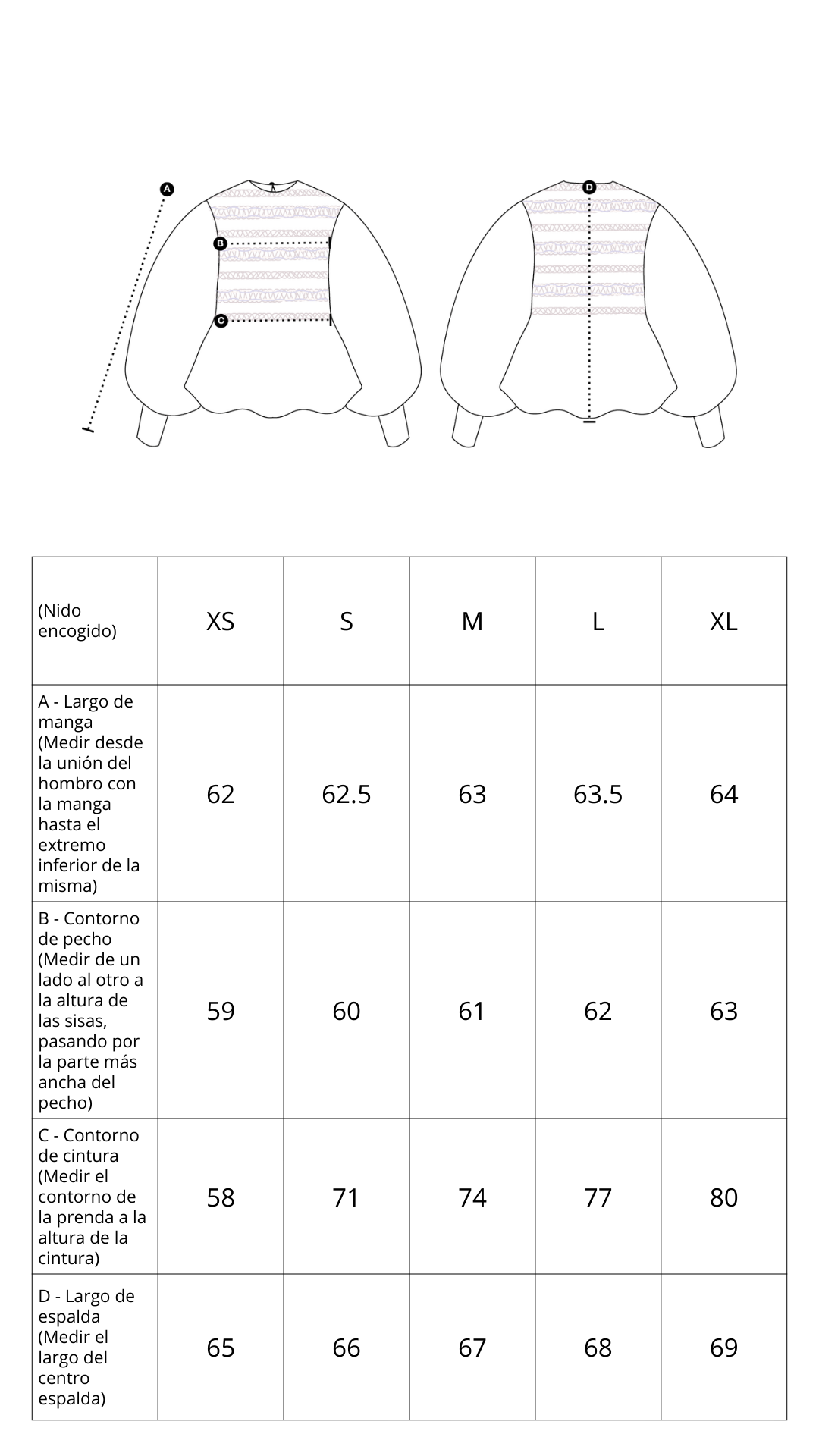 Guía de tallas de Ginevra Stripes Blouse