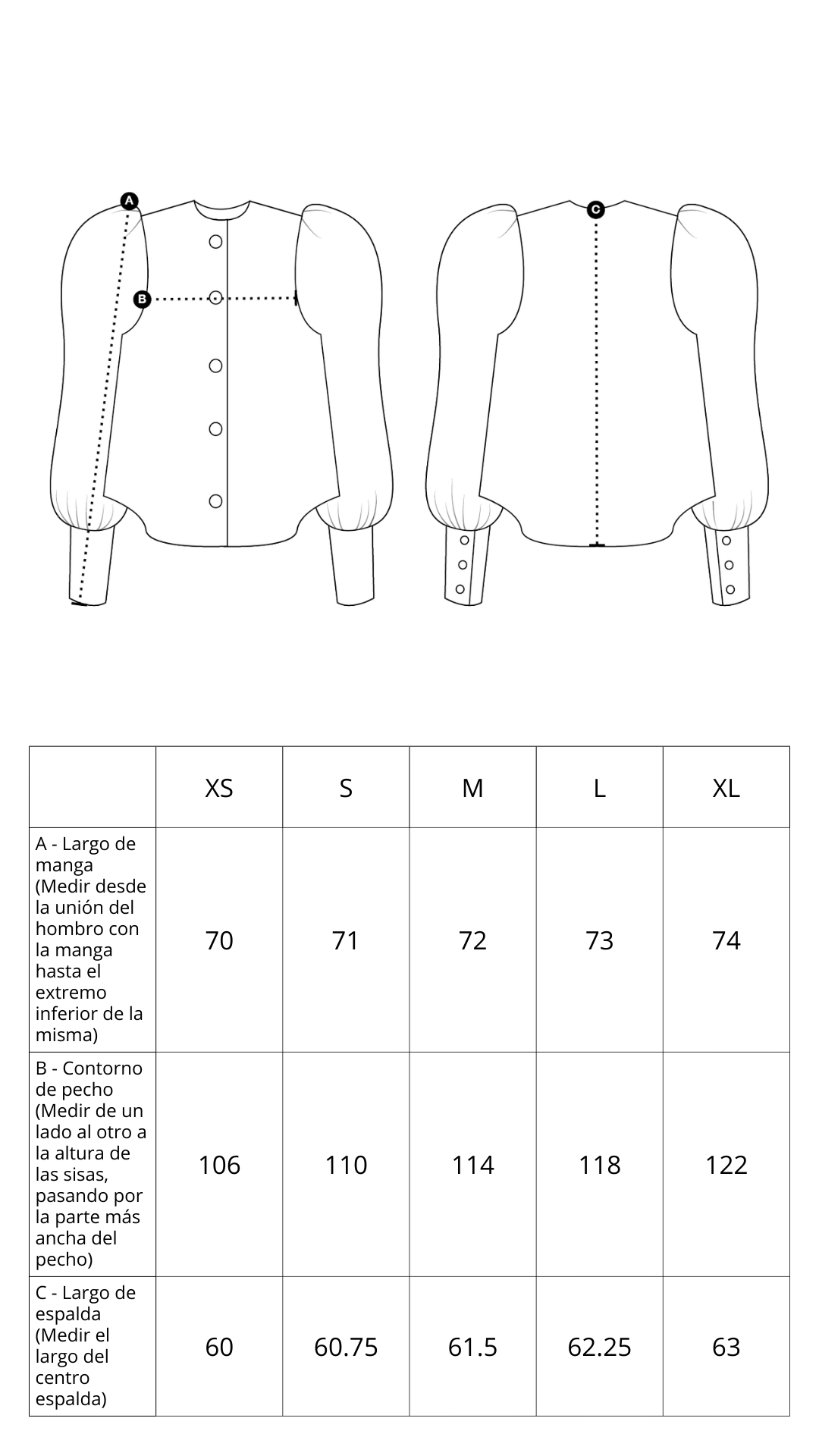 Guía de tallas de Sobrecamisa Cassandra