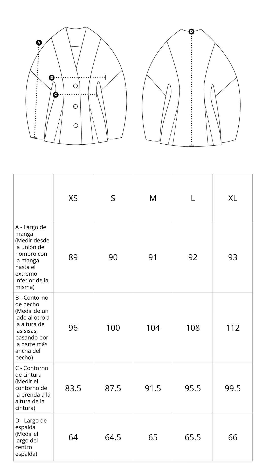 Guía de tallas de Flavia Blazer