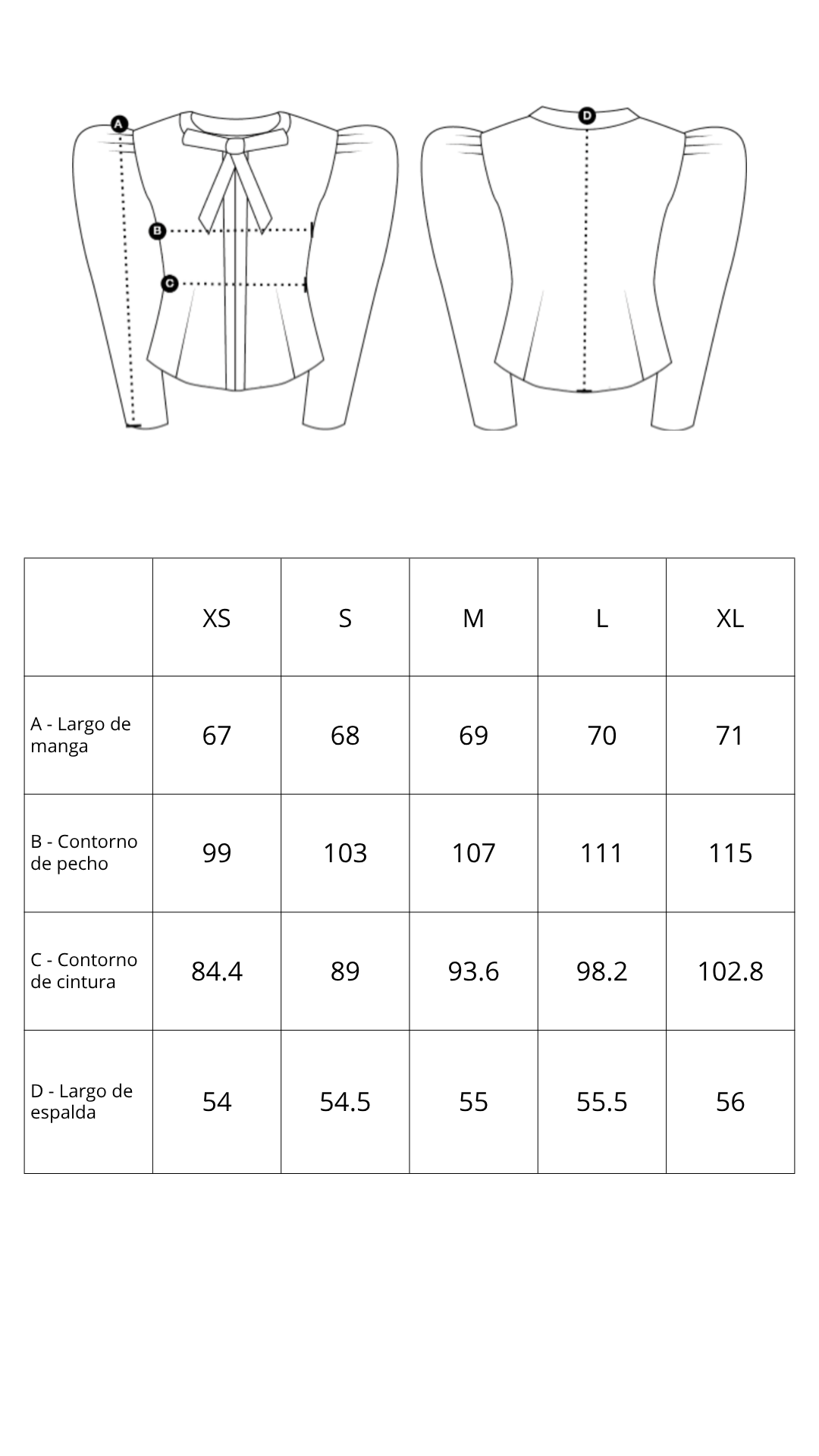 Guía de tallas de Palazzo Jacket