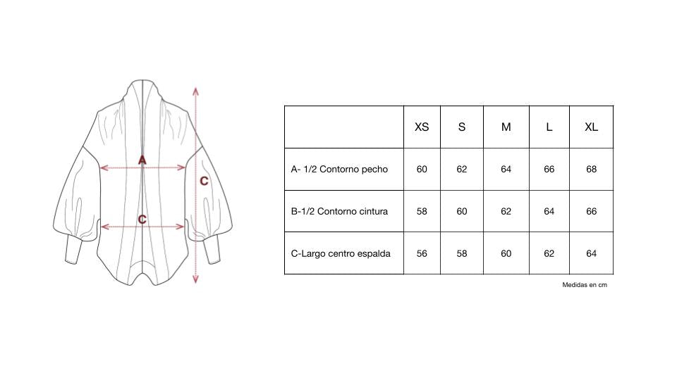 Guía de tallas de Fresia Kimono