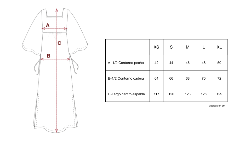 Guía de tallas de Iris Dress