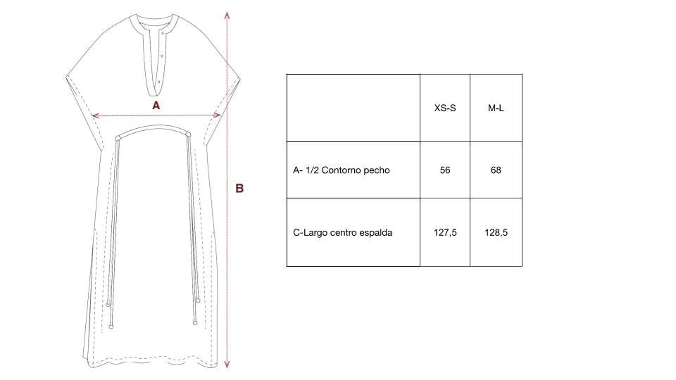 Guía de tallas de Orchie Blue Kaftan