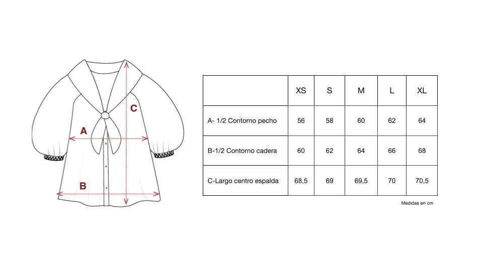 Guía de tallas de Danae Shirt