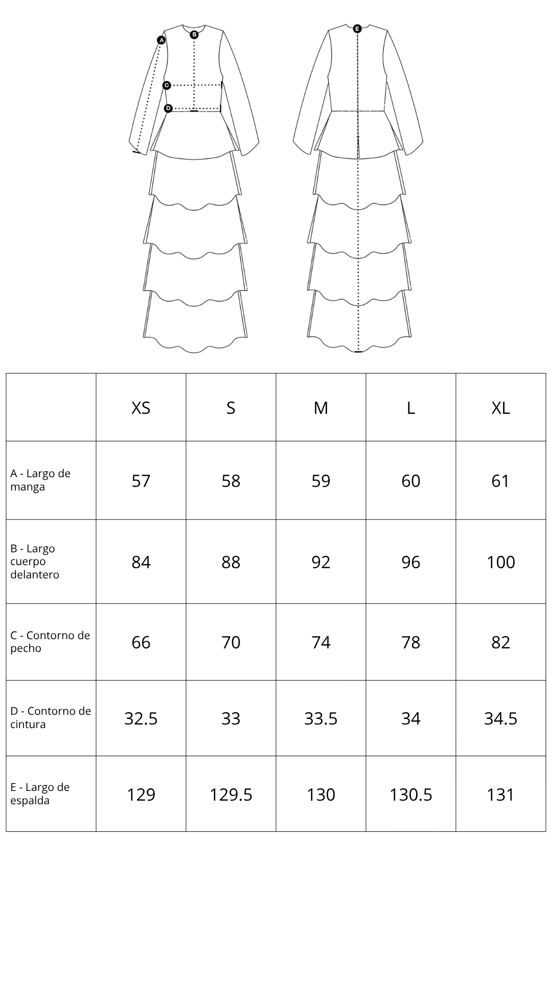 Guía de tallas de Velvet Dress