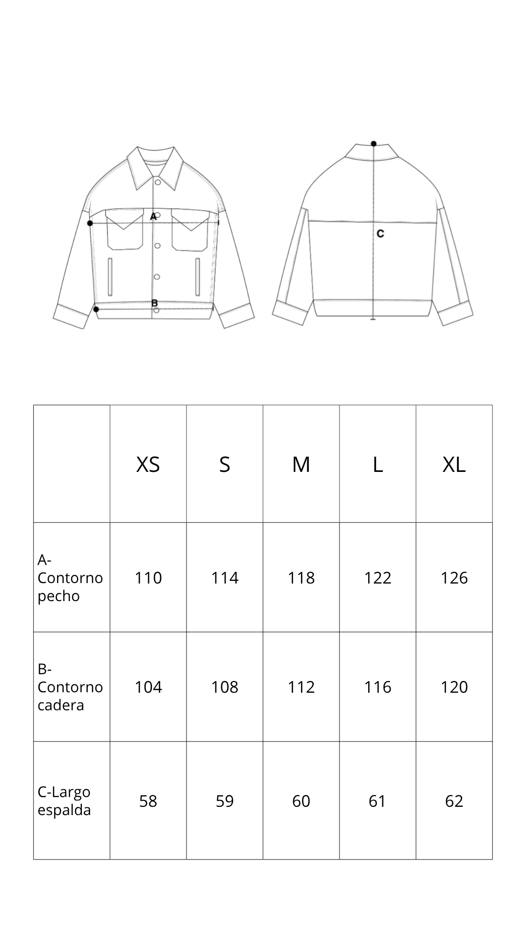 Guía de tallas de Abbey Jacket
