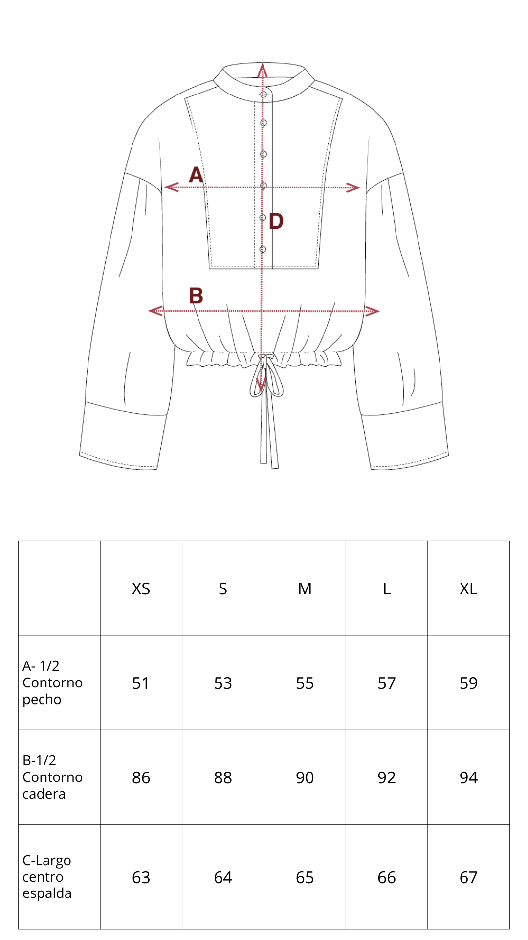 Guía de tallas de Cali Shirt