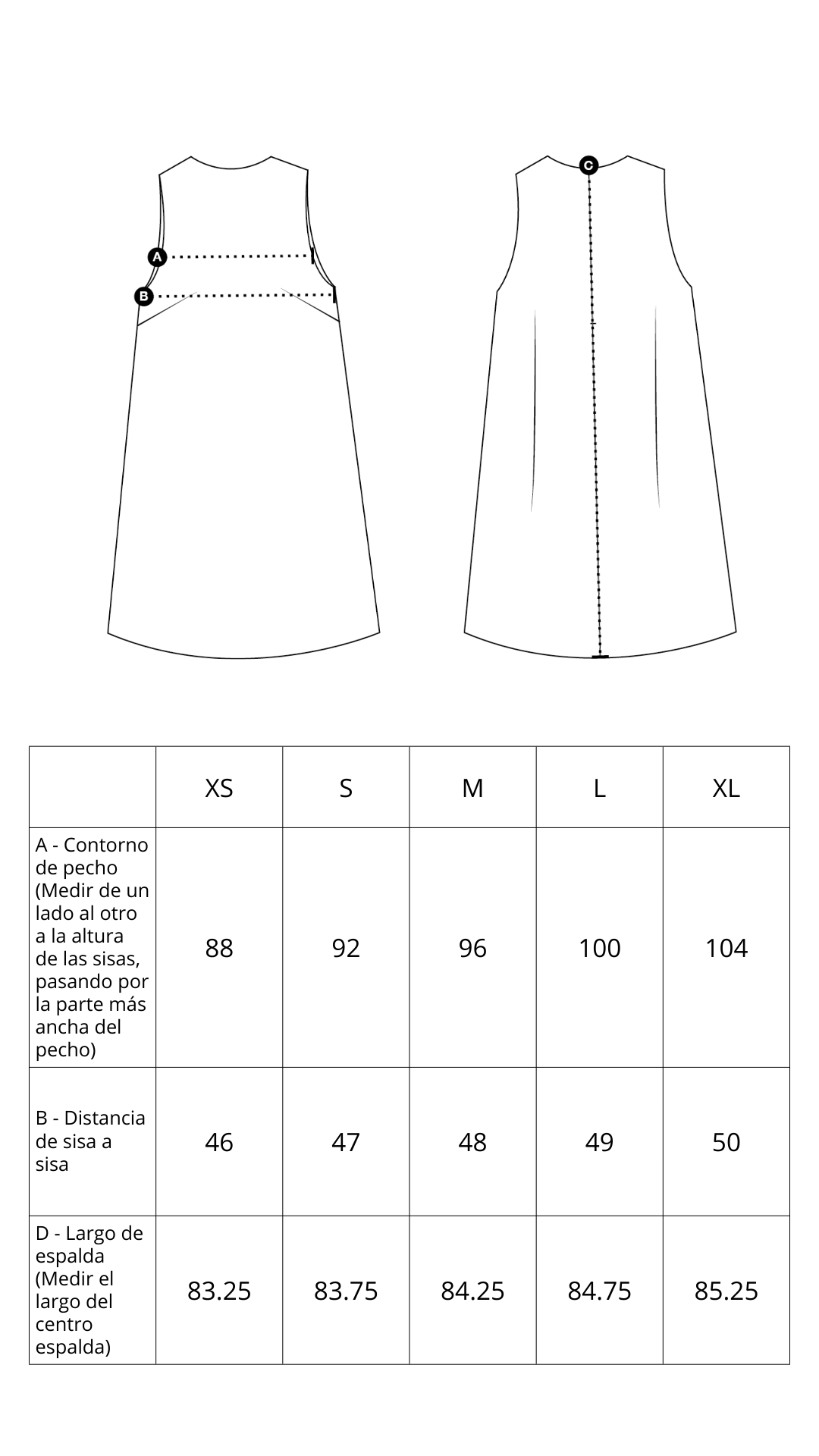 Guía de tallas de Olivia Black Dress