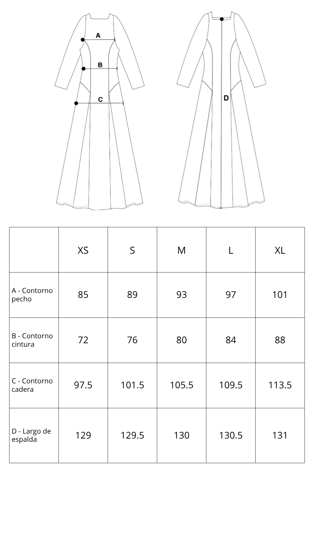 Guía de tallas de Jaguar Dress