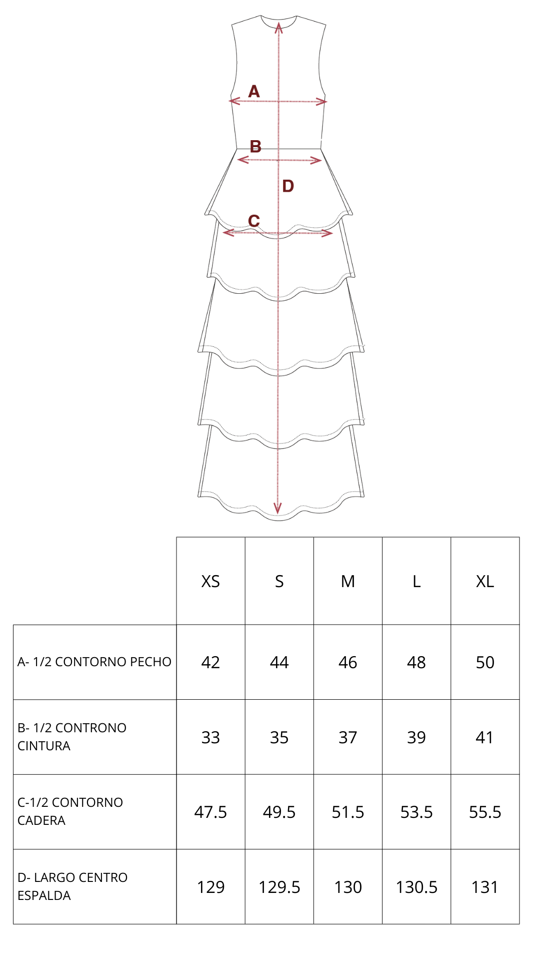 Guía de tallas de Lis Dress