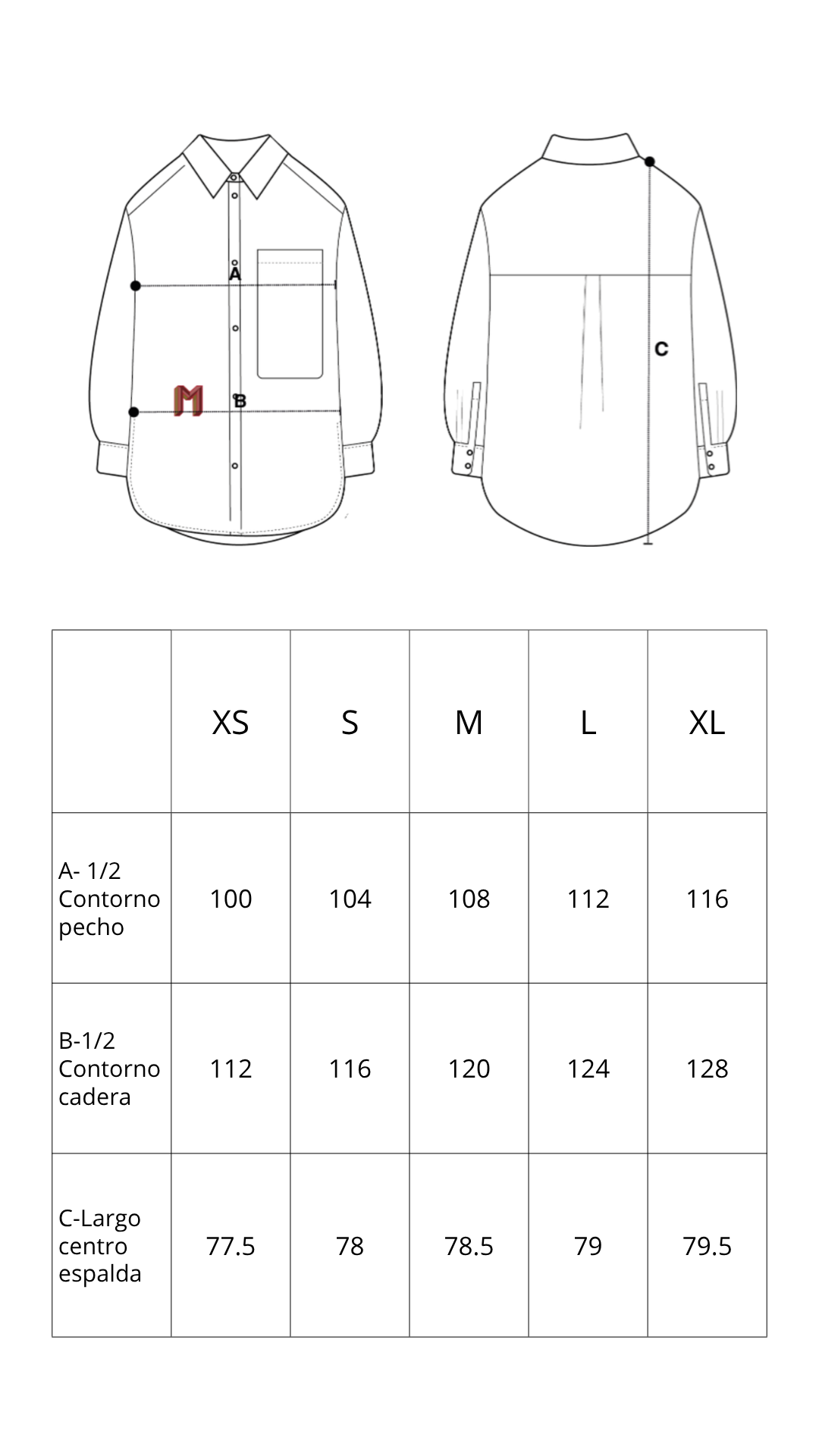 Guía de tallas de M Shirt