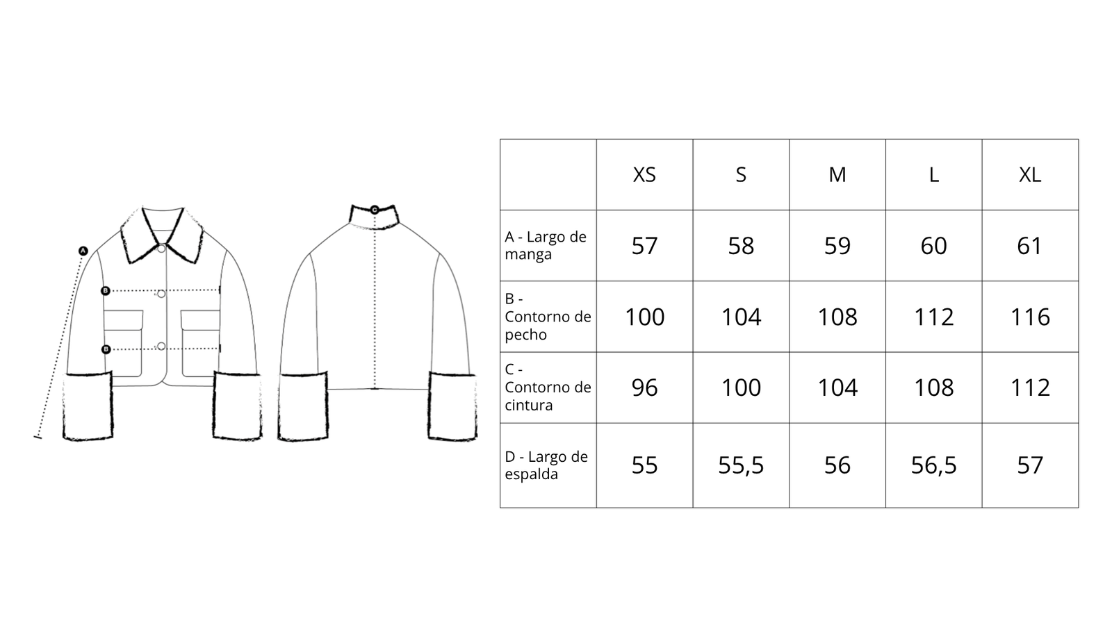 Guía de tallas de Penny Jacket