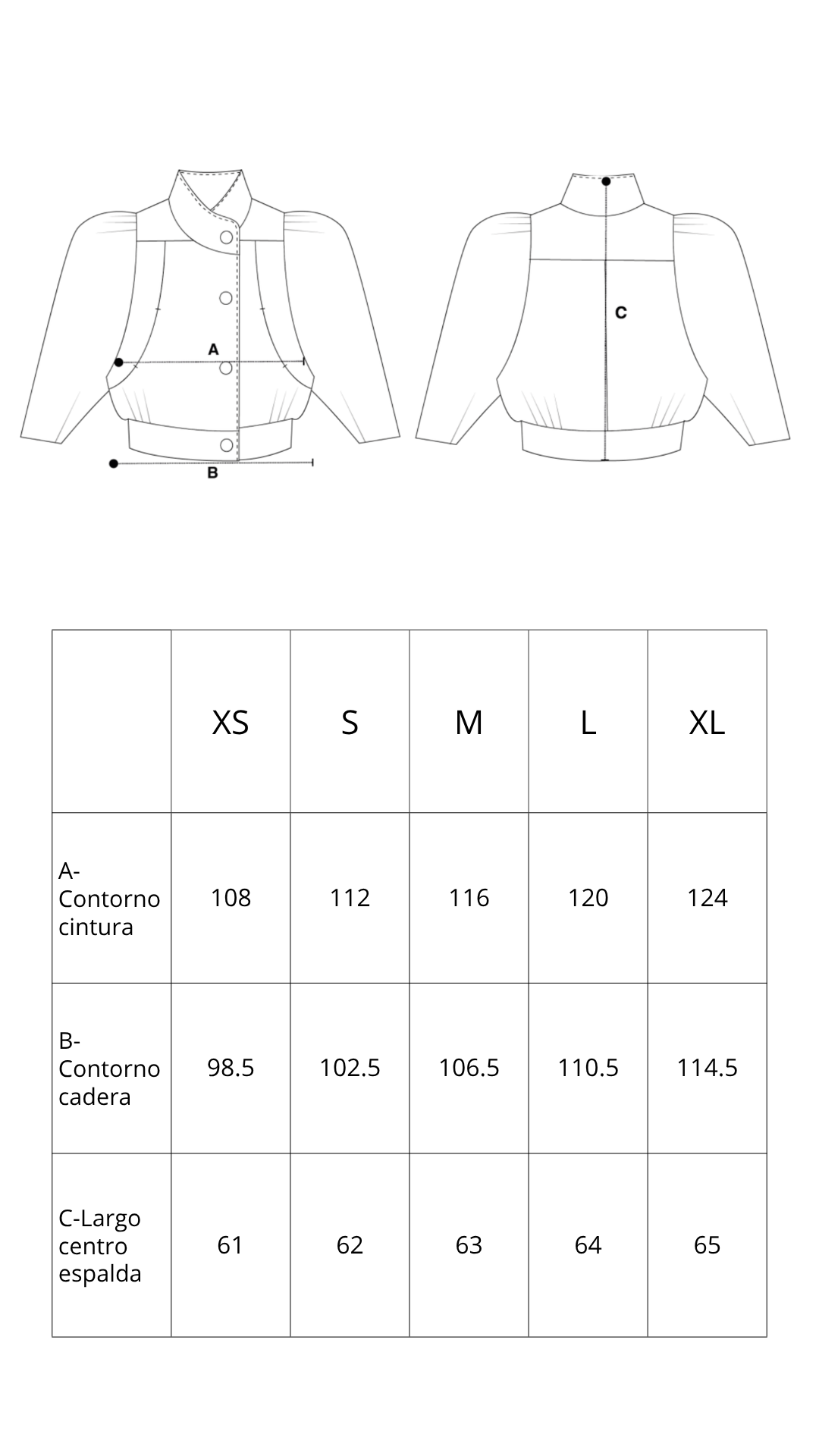 Guía de tallas de Covin Jacket