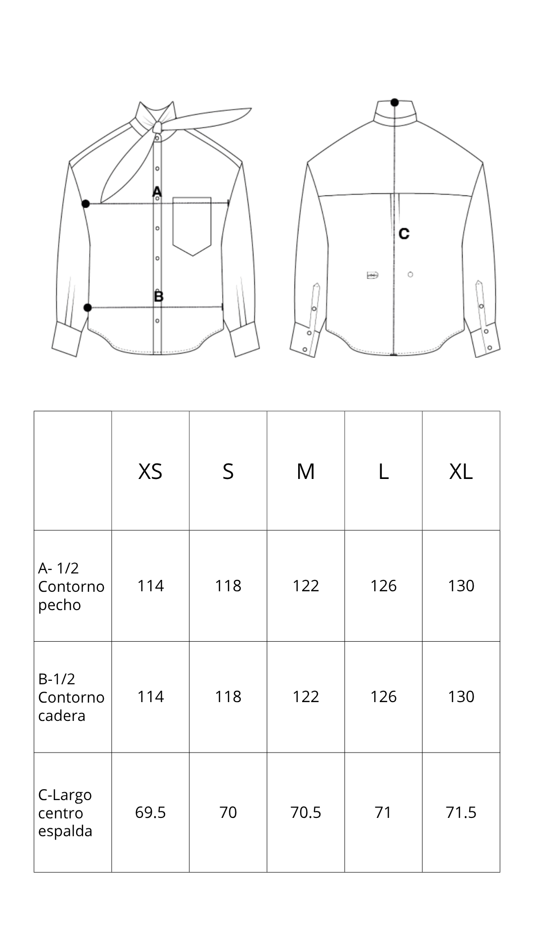Guía de tallas de Vivian Blue Shirt