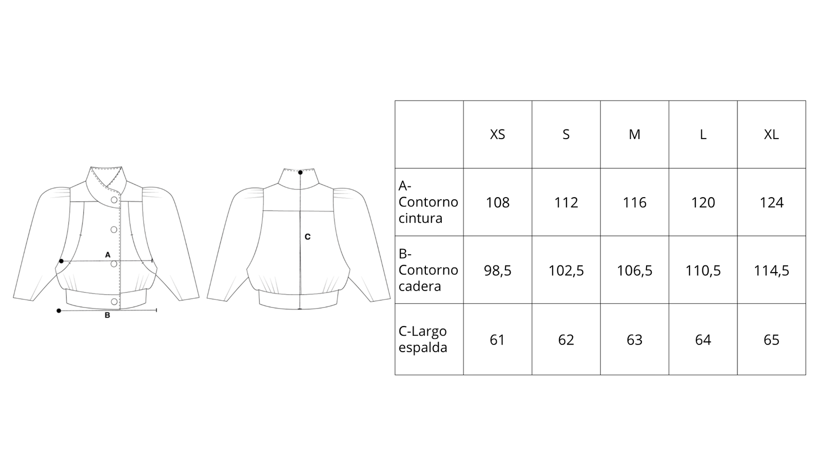 Guía de tallas de Covin Jacket