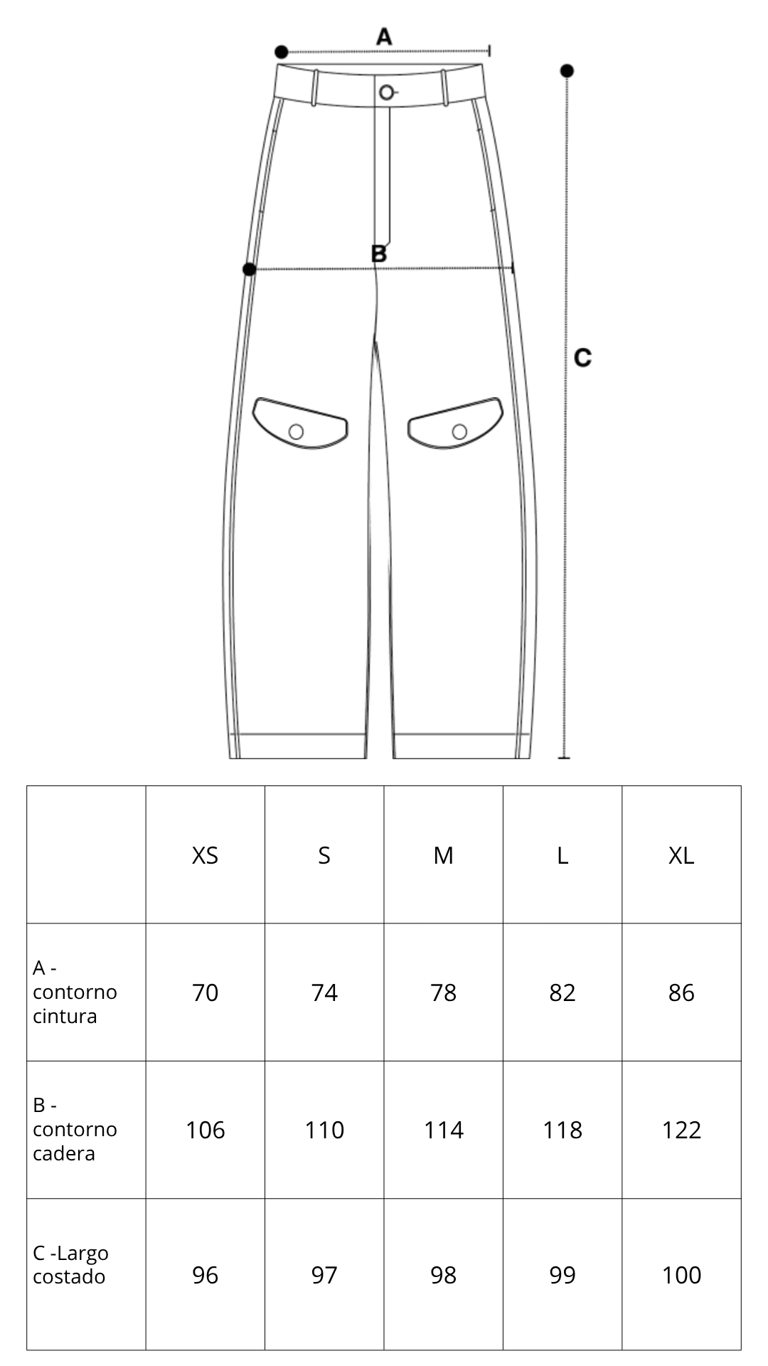 Guía de tallas de Becket Pants