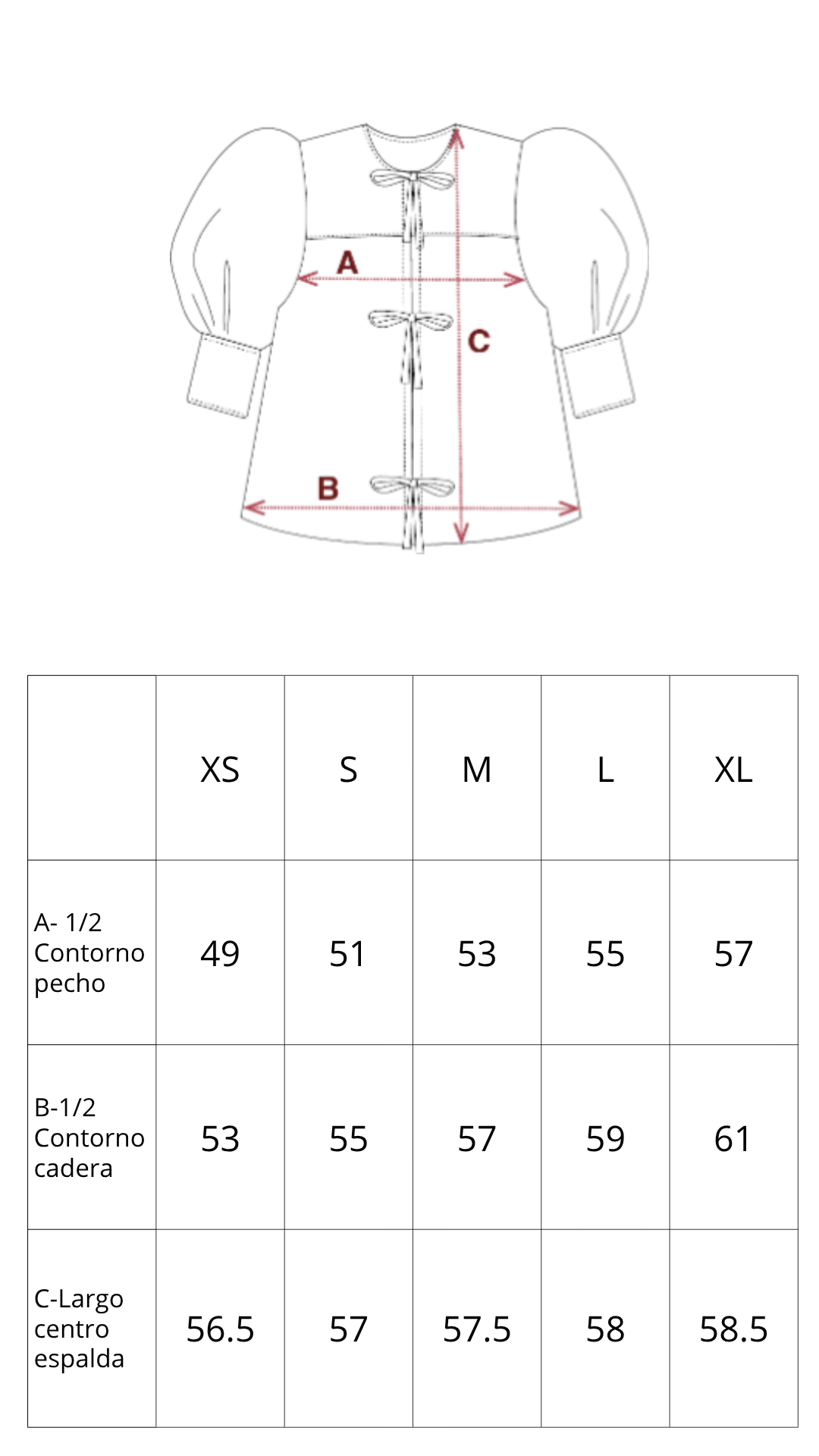 Guía de tallas de Carlota Blouse