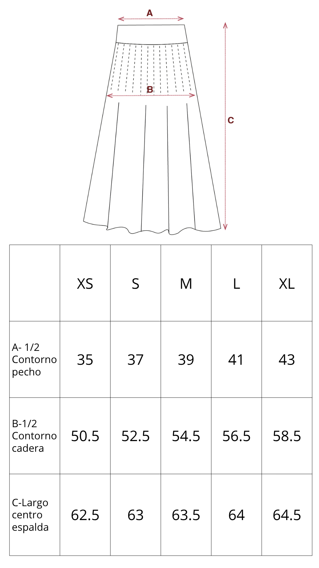 Guía de tallas de Cali Skirt