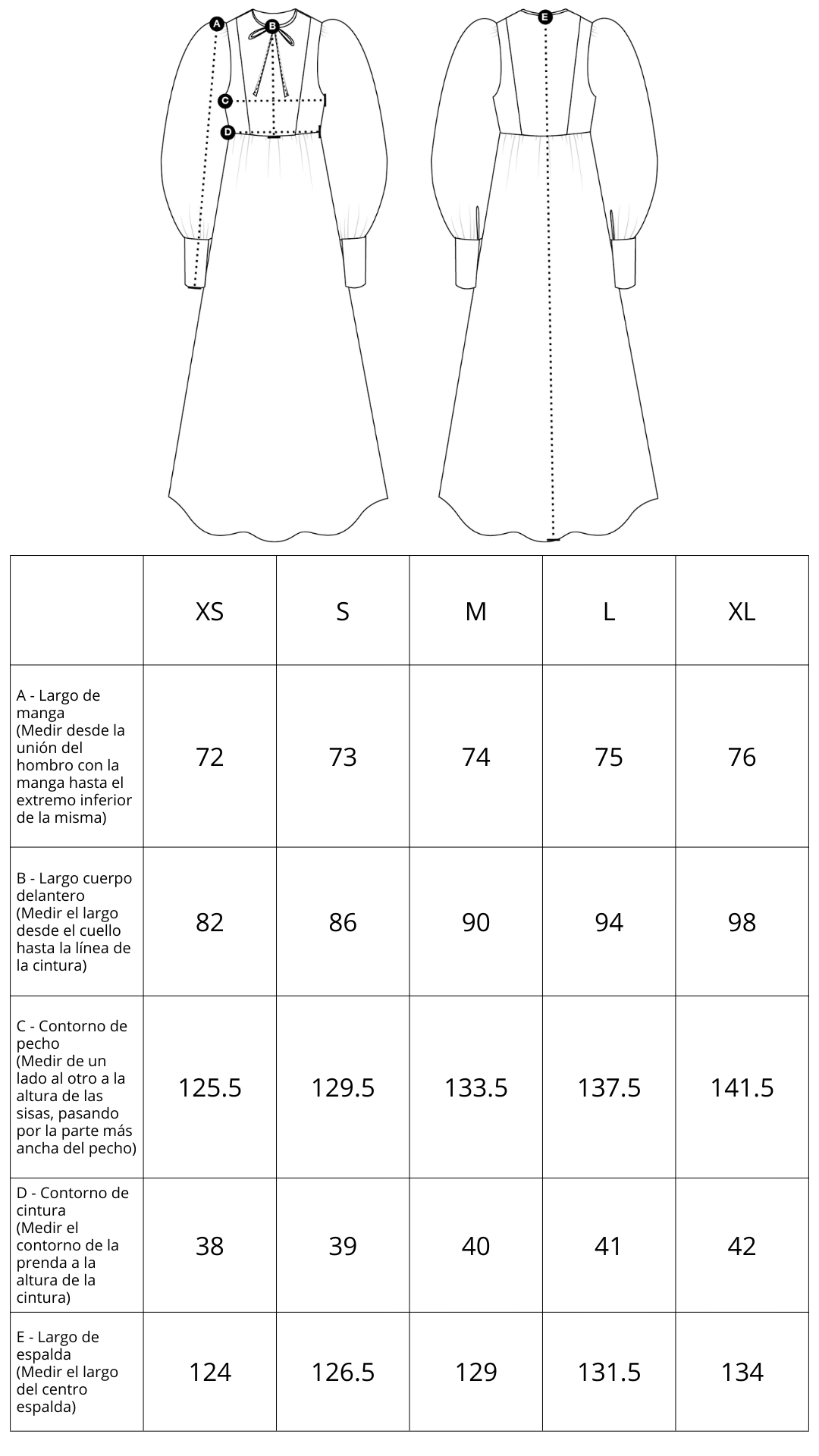 Guía de tallas de Giada Dress